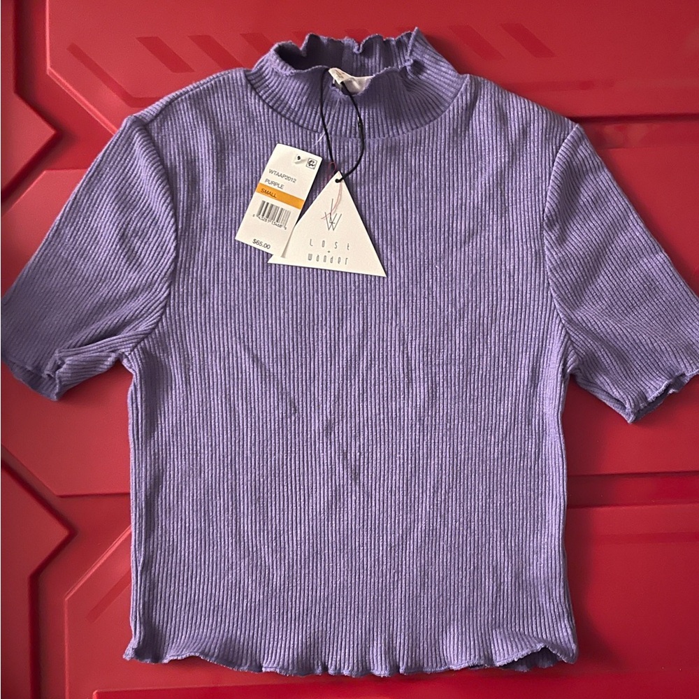 NWT LOST + WANDER Women's T-Shirt Mock Neck Rib-Knit Tee (Color : Mauve Purple - Picture 4 of 5